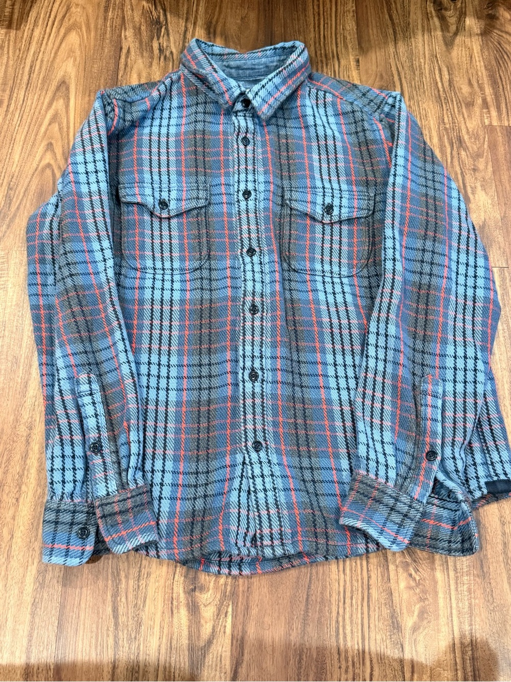 Outerknown Blanket Shirt Mens Medium M Blue Red Plaid Flannel Soft Button Up